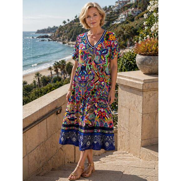 Johnny Was Dresses & Skirts - Johnny Was "The Janie Favorite Tiered Tea Length Dress" in the Demarne print XL